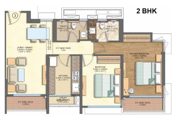 Wadhwa Courtyard Thane  2 BHK Plan